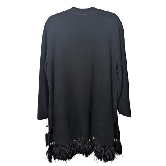 Kobi Halperin Irene Black Long Line Sweater with Ostrich Feather Trim XL New - Picture 3 of 14